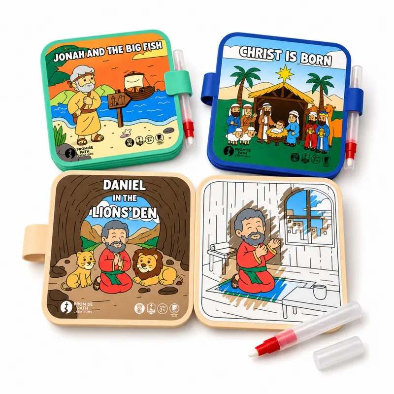 Bible Story Water Reveal Coloring Book Set (3 Books, 3 Water Pens)